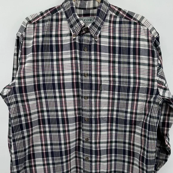VTG Western Rugged Streetwear Izod Navy/White Plaid Button Down FlannelShirt SzM - Picture 5 of 12